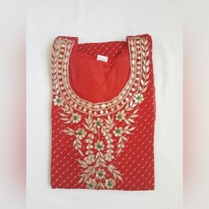 Leheriya Georgette kurta with gota work on the yoke